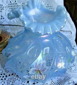 Fenton Misty Blue HP Irises Paisley Iridescent Lamp S. Stephens Original Sticker