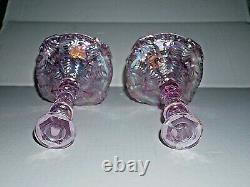 Fenton North American Glass Opalescent Iridescent Pink Victorian Candle sticks 2