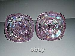 Fenton North American Glass Opalescent Iridescent Pink Victorian Candle sticks 2