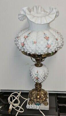 Fenton Painted by Michael Dickerson White Glass Hobnail Lamp Student Working