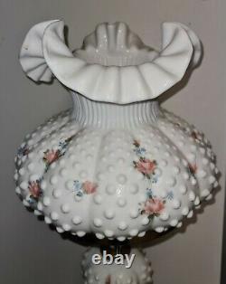 Fenton Painted by Michael Dickerson White Glass Hobnail Lamp Student Working