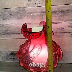 Fenton Paisley Cranberry Glass Hurricane Gone With The Wind Student Lamp GWTW