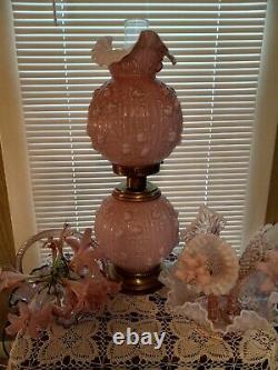 Fenton Pink Rosemilk Overlay Rose GWTW Gone with Wind 3- Way Light Table Lamp ONLY