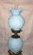 Fenton Poppy Blue Satin Glass Gone With The Wind Lamp
