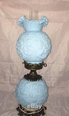 Fenton Poppy Blue Satin Glass Gone with the Wind Lamp