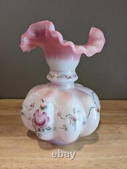 Fenton Rosalene 1997 Glass Messenger Exclusive Melon Hand Painted Vase