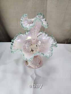 Fenton Sea Mist Green Crest Champagne Pink Diamond Lace Epergne-Bill Fenton