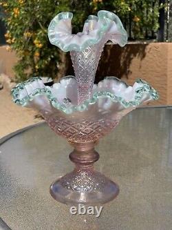 Fenton Sea Mist Green Crest Champagne Pink Diamond Lace Epergne, Bill Fenton