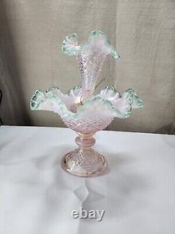 Fenton Sea Mist Green Crest Champagne Pink Diamond Lace Epergne-Bill Fenton