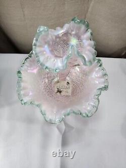 Fenton Sea Mist Green Crest Champagne Pink Diamond Lace Epergne-Bill Fenton