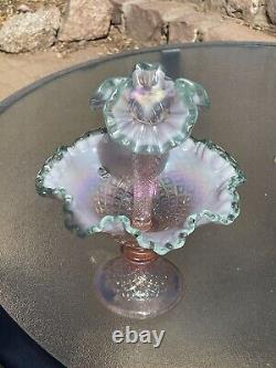 Fenton Sea Mist Green Crest Champagne Pink Diamond Lace Epergne, Bill Fenton