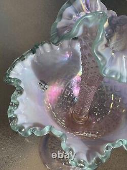 Fenton Sea Mist Green Crest Champagne Pink Diamond Lace Epergne, Bill Fenton