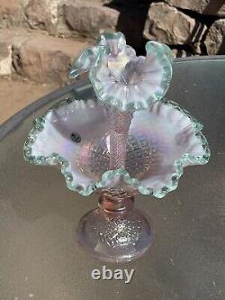 Fenton Sea Mist Green Crest Champagne Pink Diamond Lace Epergne, Bill Fenton