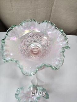 Fenton Sea Mist Green Crest Champagne Pink Diamond Lace Epergne-Bill Fenton