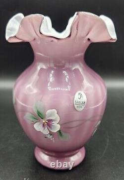 Fenton Sweet Briar Plum Overlay Optic Floral Vase Signed S. Hopkins EUC