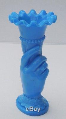 Fenton Victorian Glass Hand Vase in Deep Blue Opaline Old Pontil Mark