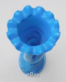 Fenton Victorian Glass Hand Vase in Deep Blue Opaline Old Pontil Mark