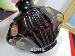 Fenton perfume bottle purple and artist signed painted flowers
