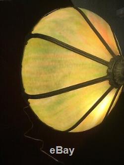 Fine Antique American Art Nouveau Victorian Slag Glass Lamp 8 Panel Leaded