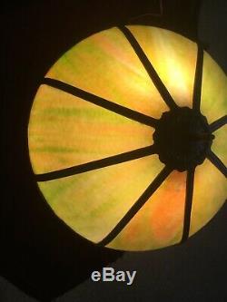 Fine Antique American Art Nouveau Victorian Slag Glass Lamp 8 Panel Leaded