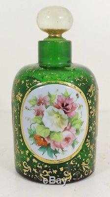 Fine Antique Bohemian / Victorian Green Glass Bottle