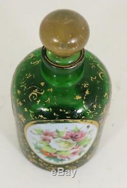 Fine Antique Bohemian / Victorian Green Glass Bottle