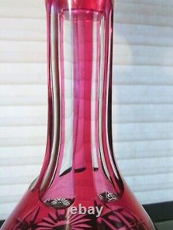 Fine Cranberry Cut To Clear Bohemian Crystal Decanter 15