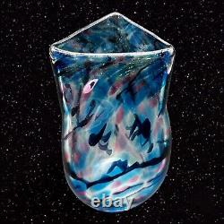 Fire Islands Signed Matthew Labarbera Glass Vase Hand Blown Triangular 6T 3W