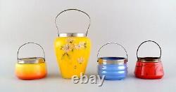 Four antique biscuit buckets in mouth-blown opal art glass. Approx. 1900