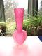 Frank Weiz Victorian Art Glass Bulb Vase Applied Feet Diamond Swirl Rose Pink