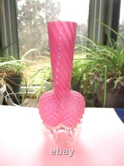 Frank Weiz Victorian Art Glass Bulb Vase Applied Feet Diamond Swirl Rose Pink