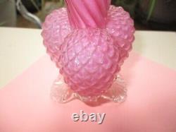 Frank Weiz Victorian Art Glass Bulb Vase Applied Feet Diamond Swirl Rose Pink