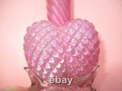 Frank Weiz Victorian Art Glass Bulb Vase Applied Feet Diamond Swirl Rose Pink