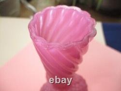 Frank Weiz Victorian Art Glass Bulb Vase Applied Feet Diamond Swirl Rose Pink