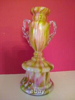 Franz Welz Pink Green Bohemian Art Glass Vase Hand Blown Spatter Aventurine