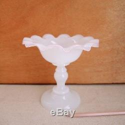 French Opaline Glass Compote Tazza Fluted Rim 19th-C Clambroth Pink Candy Dish
