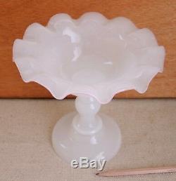 French Opaline Glass Compote Tazza Fluted Rim 19th-C Clambroth Pink Candy Dish
