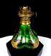 French Victorian Art Glass Green Enameled Mini 4 Oil Kerosene Lamp 1890-1920