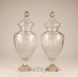 French Victorian Crystal Vases Cut Glas Stepped Base 19th century Baccarat Style