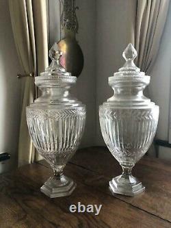 French Victorian Crystal Vases Cut Glas Stepped Base 19th century Baccarat Style