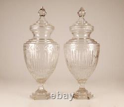 French Victorian Crystal Vases Cut Glas Stepped Base 19th century Baccarat Style