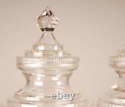 French Victorian Crystal Vases Cut Glas Stepped Base 19th century Baccarat Style