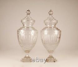 French Victorian Glass Baccarat style crystal vases with cover Empire Regency