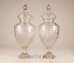 French Victorian Glass Baccarat style crystal vases with cover Empire Regency