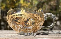 Fritz Heckert Bohemian Raised Paste Art Glass Tea Cup & Saucer Flower Form