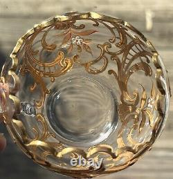 Fritz Heckert Bohemian Raised Paste Art Glass Tea Cup & Saucer Flower Form