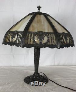 GEM! Antique Victorian Art Nouveau Miller 8 Panel Slag Glass Lamp 22 ShipsFAST