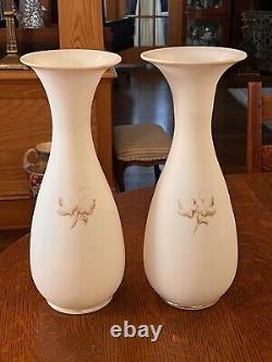 GORGEOUS ANTIQUE PAIR-FRENCH OPALINE ART GLASS VASES-Mantle Vases-Deer Scene GORGEOUS ANTIQUE PAIR-FRENCH OPALINE ART GLASS VASES-Mantle Vases-Deer Scene