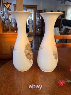 GORGEOUS ANTIQUE PAIR-FRENCH OPALINE ART GLASS VASES-Mantle Vases-Deer Scene GORGEOUS ANTIQUE PAIR-FRENCH OPALINE ART GLASS VASES-Mantle Vases-Deer Scene
