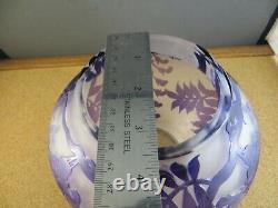 Galle Style Frosted Amethyst Purple Wisteria Leaf Cameo Glass Bowl Vase 5 1/2